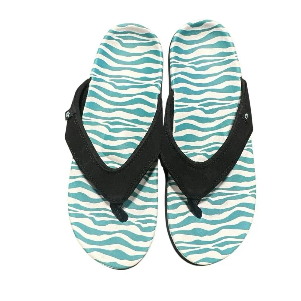 Spenco Yumi wild black zebra orthotic arch support flip flops thongs 12